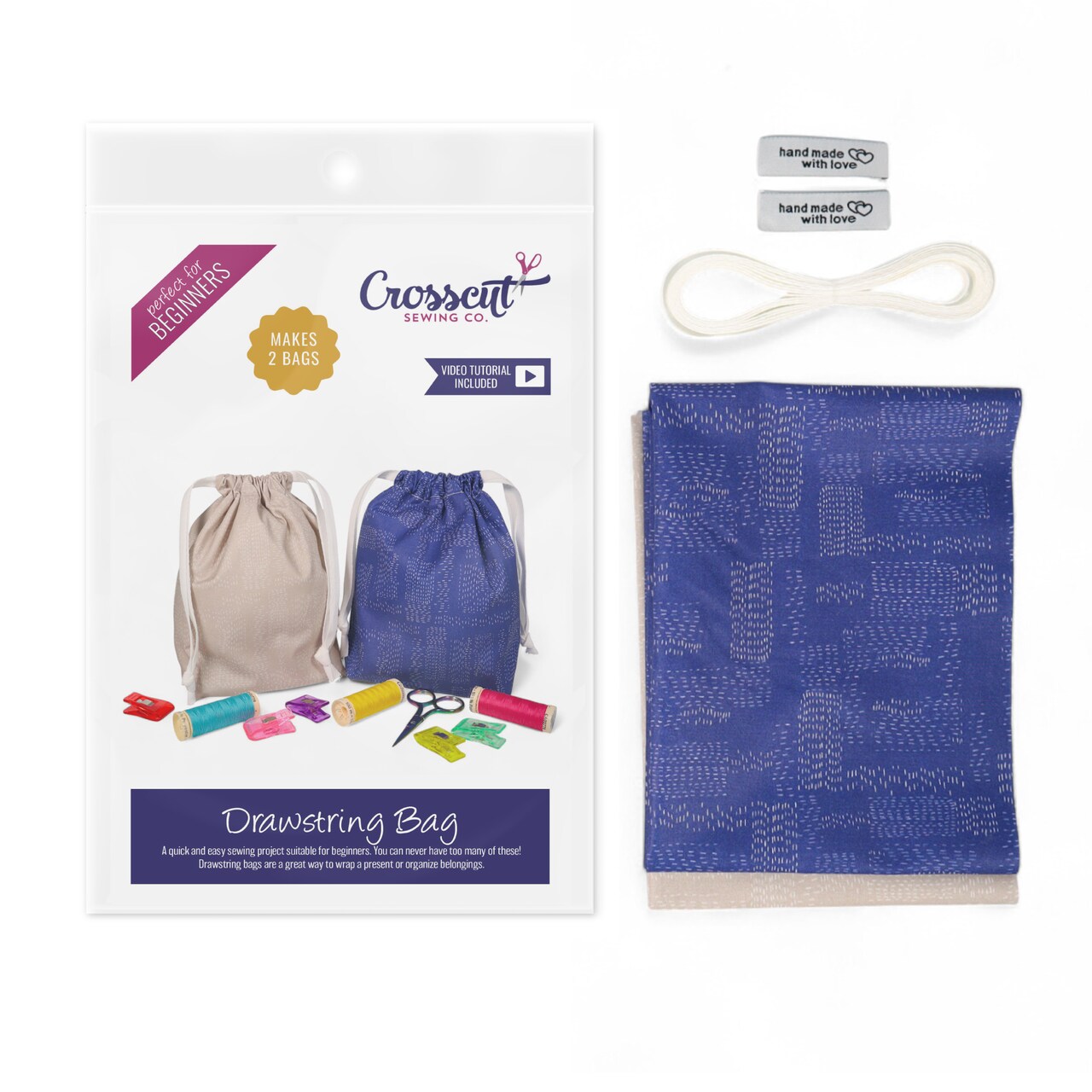 Crosscut Sewing Co.® Drawstring Bag Sewing Kit - Beginner Sewing Project Kit